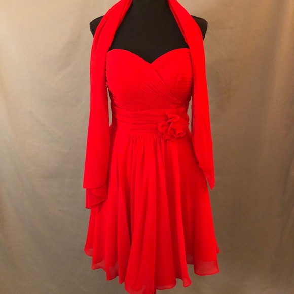 Red Strapless Corset Back Fit and Flare Formal Dress - Picture 2 of 9